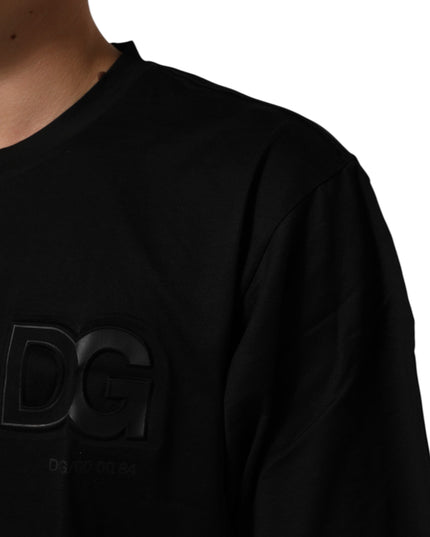 Dolce & Gabbana Black Logo Patch Cotton Men Crew Neck T-shirt