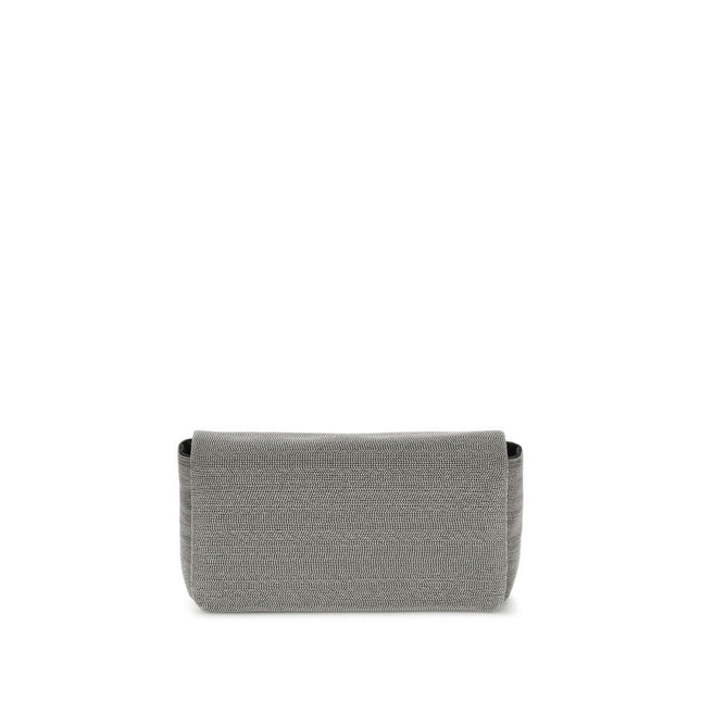 Brunello Cucinelli Gray Leather Shoulder Bag