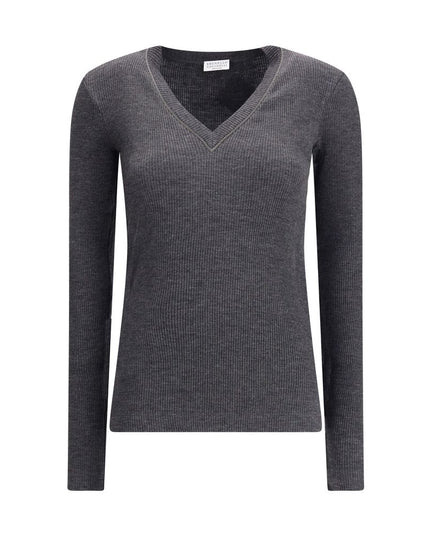 Brunello Cucinelli Gray Wool Long Sleeve T-Shirt