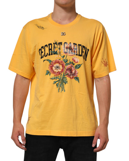 Dolce & Gabbana Yellow Secret Graden Floral Cotton CrewNeck T-shirt