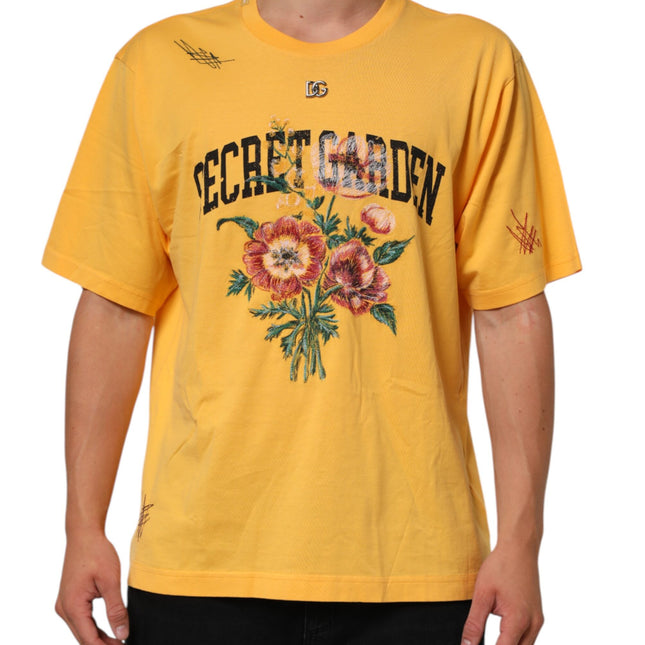 Dolce & Gabbana Yellow Secret Graden Floral Cotton CrewNeck T-shirt