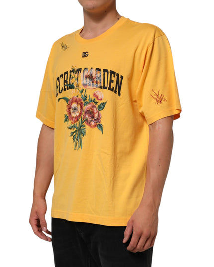 Dolce & Gabbana Yellow Secret Graden Floral Cotton CrewNeck T-shirt
