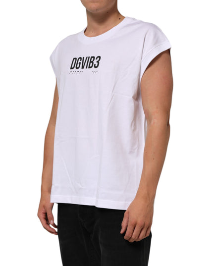 Dolce & Gabbana White Cotton Sleeveless Printed Tank T-shirt