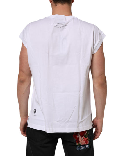Dolce & Gabbana White Cotton Sleeveless Printed Tank T-shirt