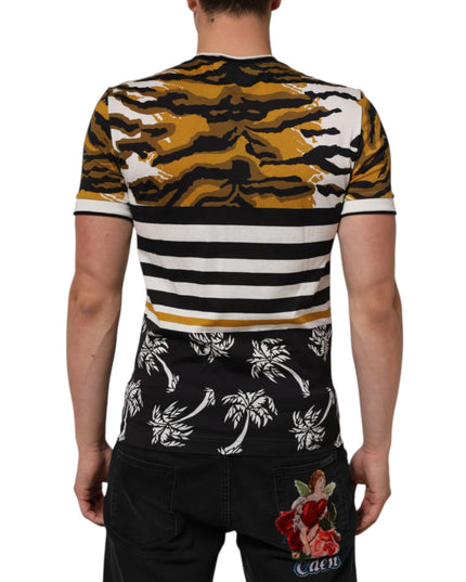 Dolce & Gabbana Multicolor Leopard Palm Leaf Men Crew Neck T-shirt