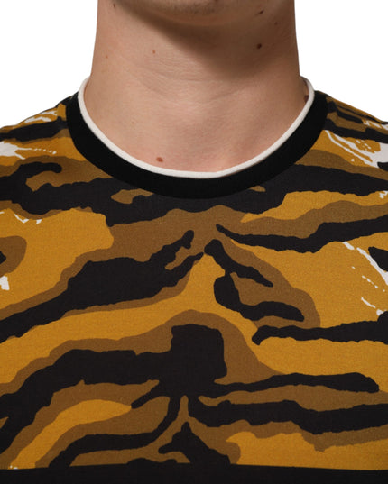 Dolce & Gabbana Multicolor Leopard Palm Leaf Men Crew Neck T-shirt