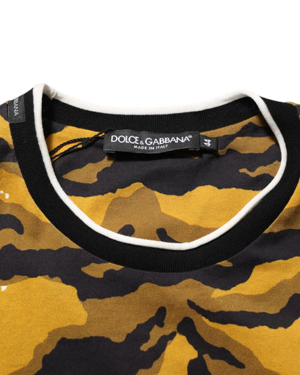 Dolce & Gabbana Multicolor Leopard Palm Leaf Men Crew Neck T-shirt
