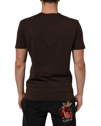 Dolce & Gabbana Brown Coin Laurel Print Men Crew Neck T-shirt