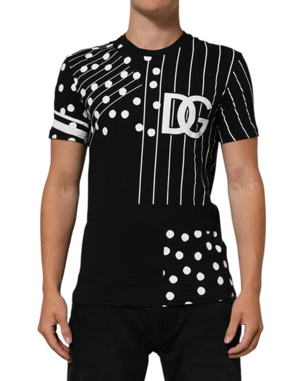 Dolce & Gabbana Black Cotton Polka Dots Round Neck T-shirt
