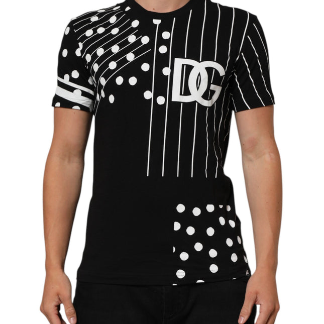 Dolce & Gabbana Black Cotton Polka Dots Round Neck T-shirt