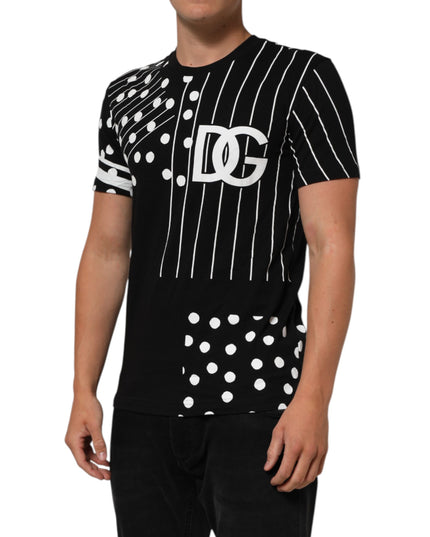 Dolce & Gabbana Black Cotton Polka Dots Round Neck T-shirt