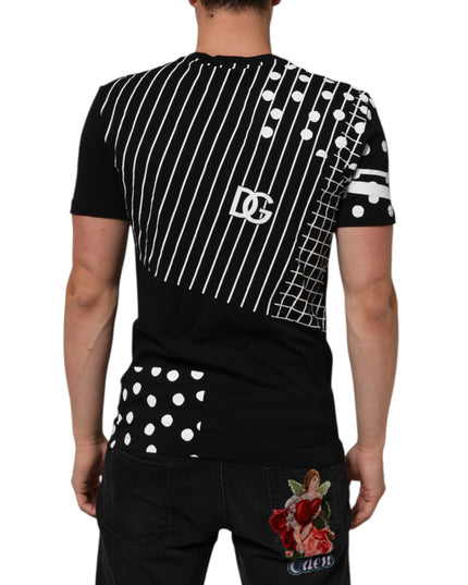 Dolce & Gabbana Black Cotton Polka Dots Round Neck T-shirt