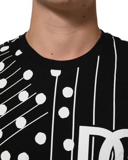 Dolce & Gabbana Black Cotton Polka Dots Round Neck T-shirt