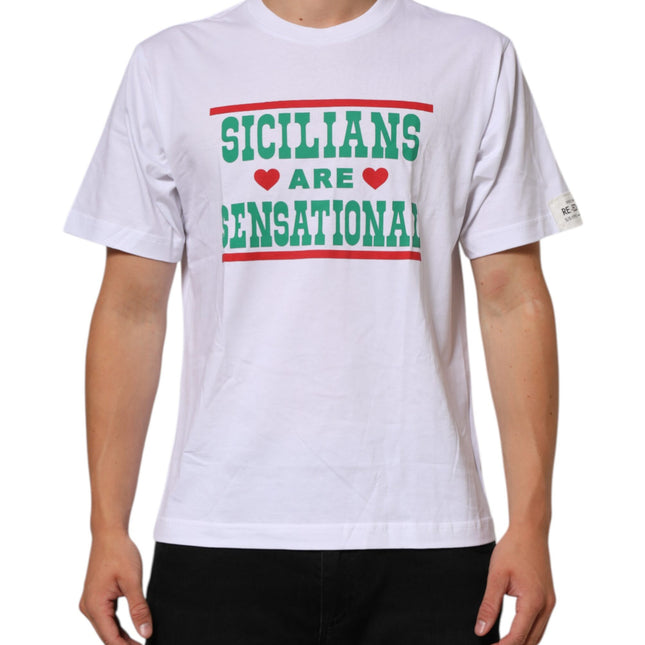 Dolce & Gabbana White Graphic Print Cotton Crew Neck T-shirt