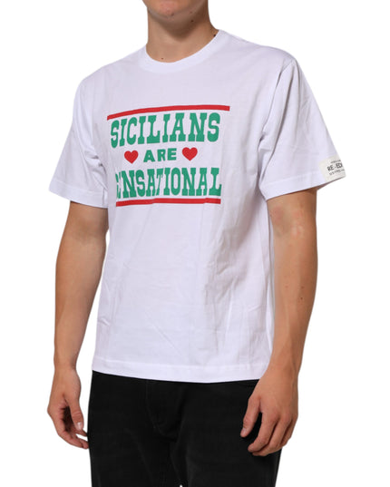 Dolce & Gabbana White Graphic Print Cotton Crew Neck T-shirt