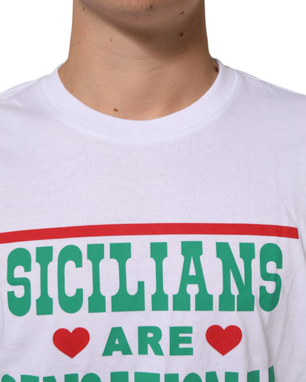 Dolce & Gabbana White Graphic Print Cotton Crew Neck T-shirt