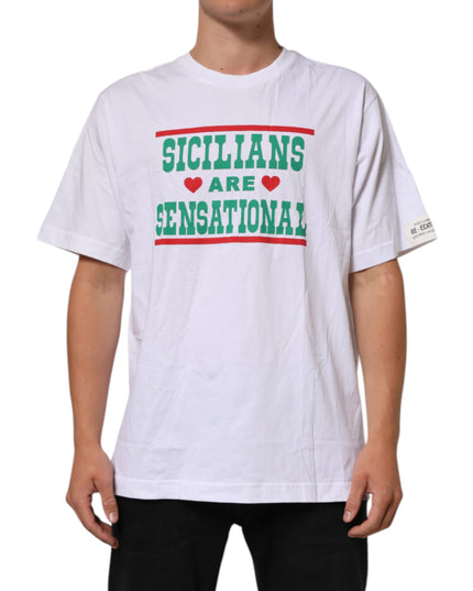 Dolce & Gabbana White Graphic Print Cotton Crew Neck T-shirt