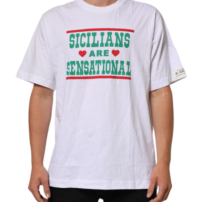 Dolce & Gabbana White Graphic Print Cotton Crew Neck T-shirt