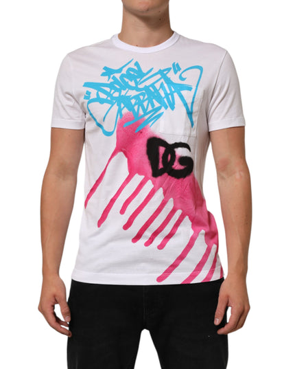 Dolce & Gabbana White Graphic Print Cotton Crew Neck T-shirt