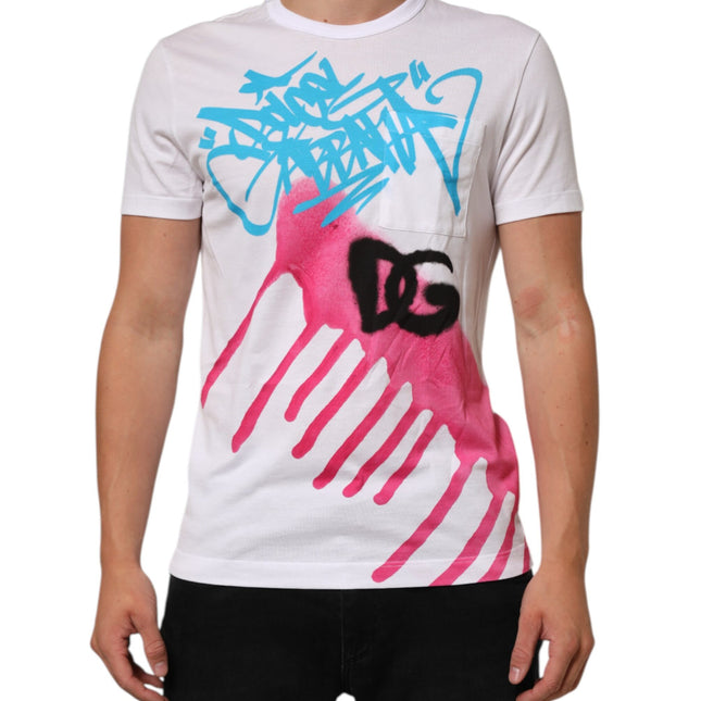 Dolce & Gabbana White Graphic Print Cotton Crew Neck T-shirt