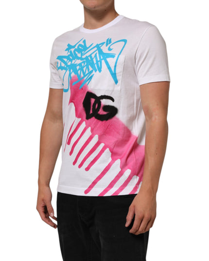 Dolce & Gabbana White Graphic Print Cotton Crew Neck T-shirt