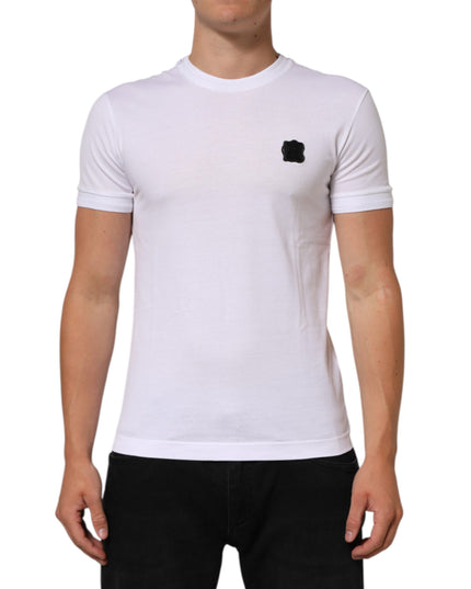 Dolce & Gabbana White Cotton Logo Patch Crew Neck  T-shirt