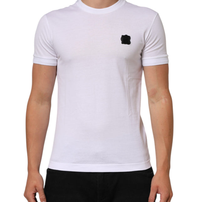 Dolce & Gabbana White Cotton Logo Patch Crew Neck  T-shirt