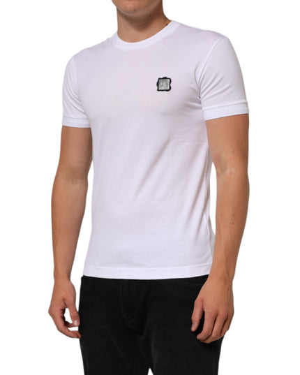 Dolce & Gabbana White Cotton Logo Patch Crew Neck  T-shirt