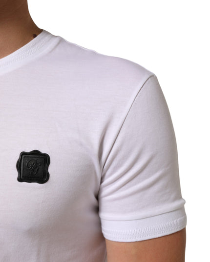 Dolce & Gabbana White Cotton Logo Patch Crew Neck  T-shirt