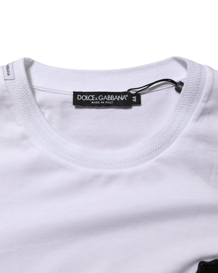 Dolce & Gabbana White Cotton Logo Patch Crew Neck  T-shirt