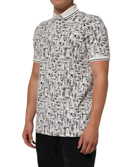 Dolce & Gabbana White Musical Print Collared Polo T-shirt