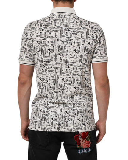 Dolce & Gabbana White Musical Print Collared Polo T-shirt