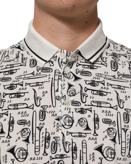 Dolce & Gabbana White Musical Print Collared Polo T-shirt