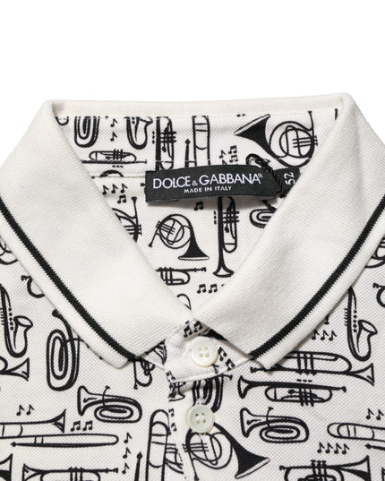 Dolce & Gabbana White Musical Print Collared Polo T-shirt