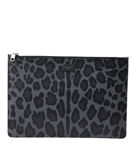 Dolce & Gabbana Multicolor Leopard Jacquard Logo Plaque Document Briefcase Bag