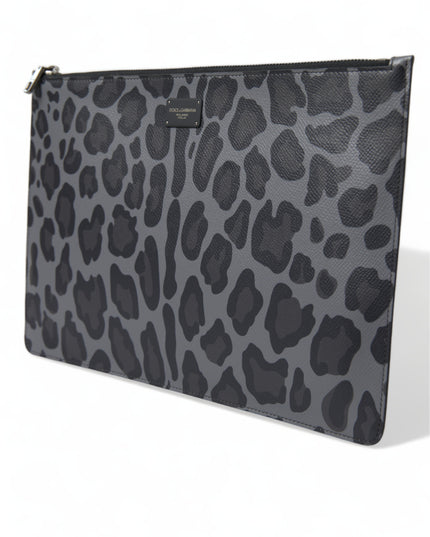 Dolce & Gabbana Multicolor Leopard Jacquard Logo Plaque Document Briefcase Bag