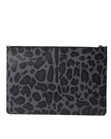 Dolce & Gabbana Multicolor Leopard Jacquard Logo Plaque Document Briefcase Bag