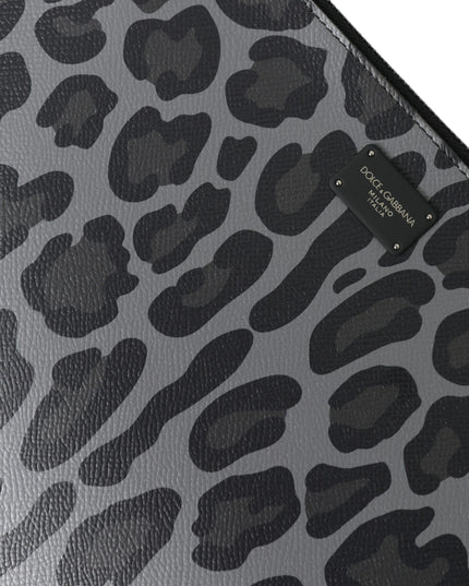 Dolce & Gabbana Multicolor Leopard Jacquard Logo Plaque Document Briefcase Bag