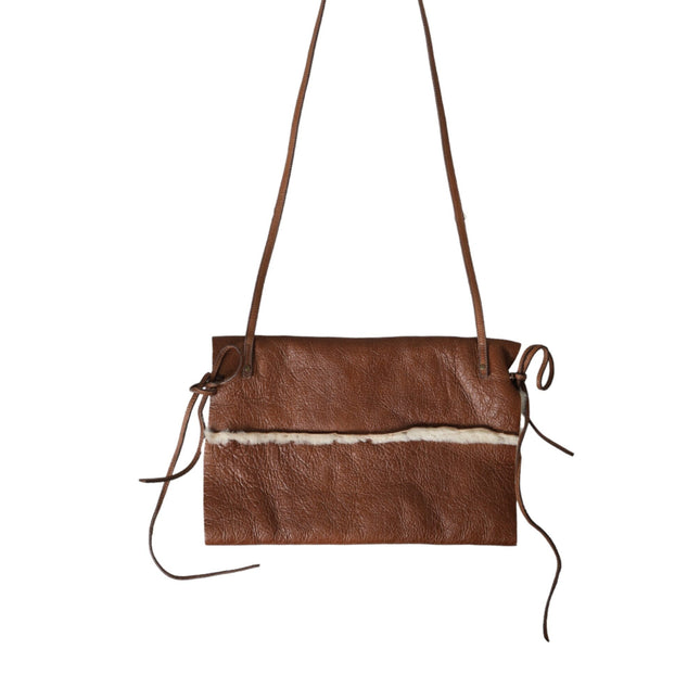 Miu Miu Brown Leather Fur Inner Lining Neck Strap WinterFleece Handwarmer