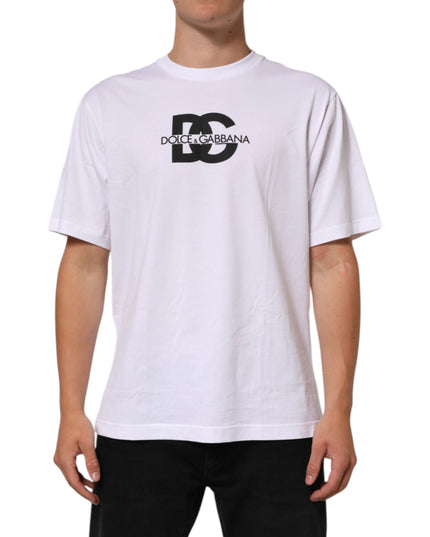 Dolce & Gabbana White Logo Print Cotton Crew Neck Men T-shirt