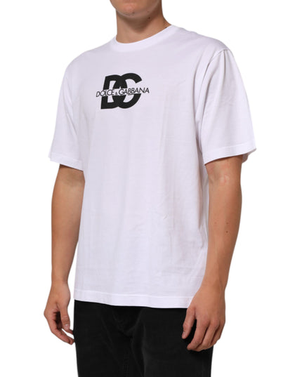 Dolce & Gabbana White Logo Print Cotton Crew Neck Men T-shirt