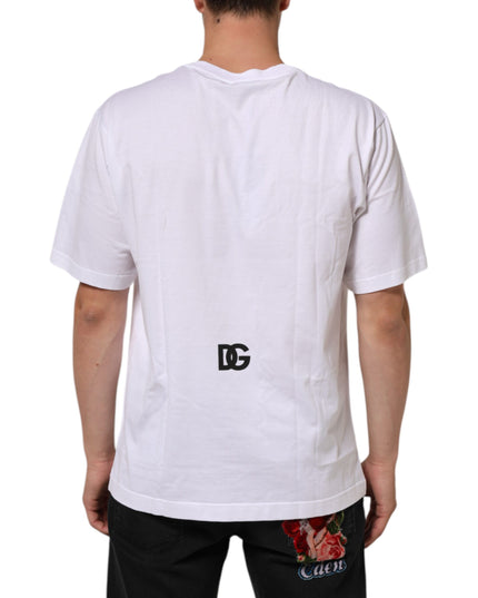 Dolce & Gabbana White Logo Print Cotton Crew Neck Men T-shirt
