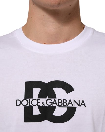 Dolce & Gabbana White Logo Print Cotton Crew Neck Men T-shirt