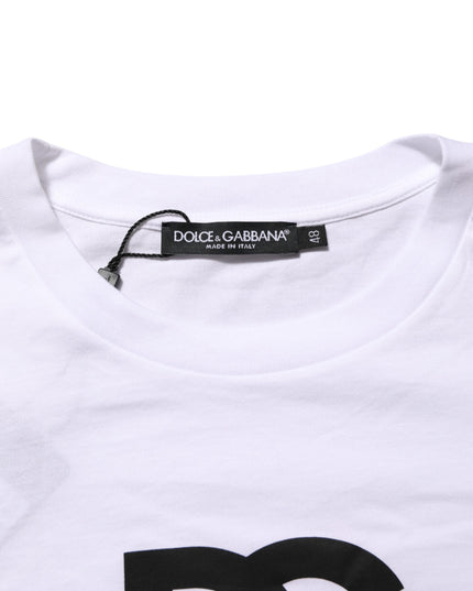 Dolce & Gabbana White Logo Print Cotton Crew Neck Men T-shirt