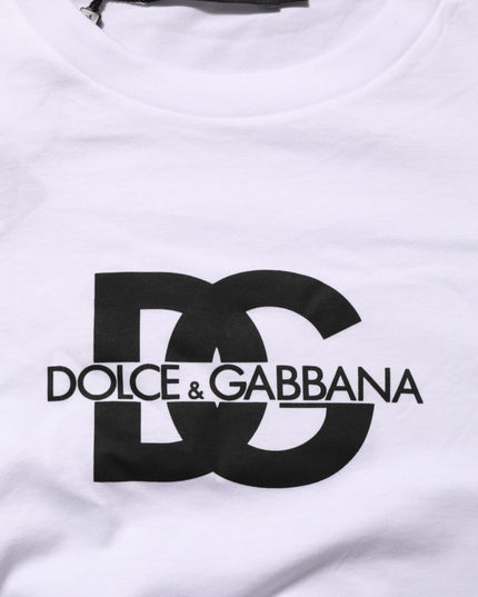 Dolce & Gabbana White Logo Print Cotton Crew Neck Men T-shirt