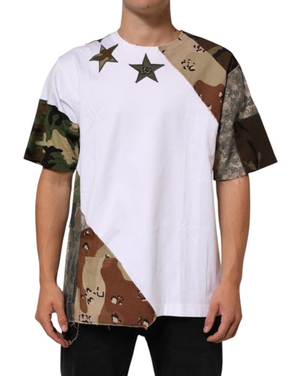 Dolce & Gabbana White Camouflage Patckwork Men Cotton T-shirt