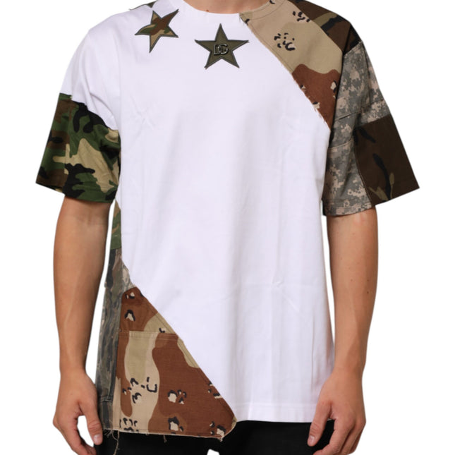 Dolce & Gabbana White Camouflage Patckwork Men Cotton T-shirt