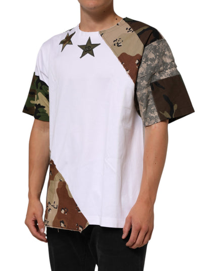 Dolce & Gabbana White Camouflage Patckwork Men Cotton T-shirt