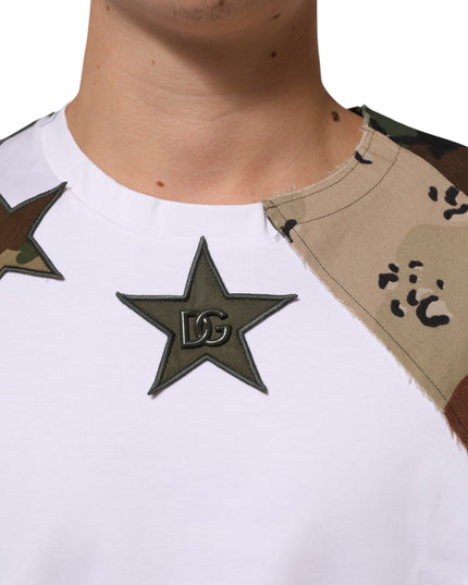 Dolce & Gabbana White Camouflage Patckwork Men Cotton T-shirt