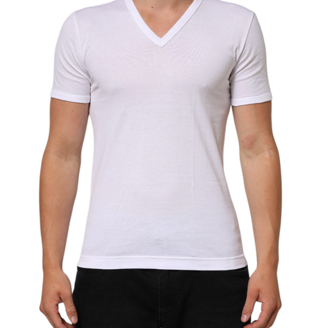Dolce & Gabbana White Cotton V-Neck Short Sleeves T-shirt